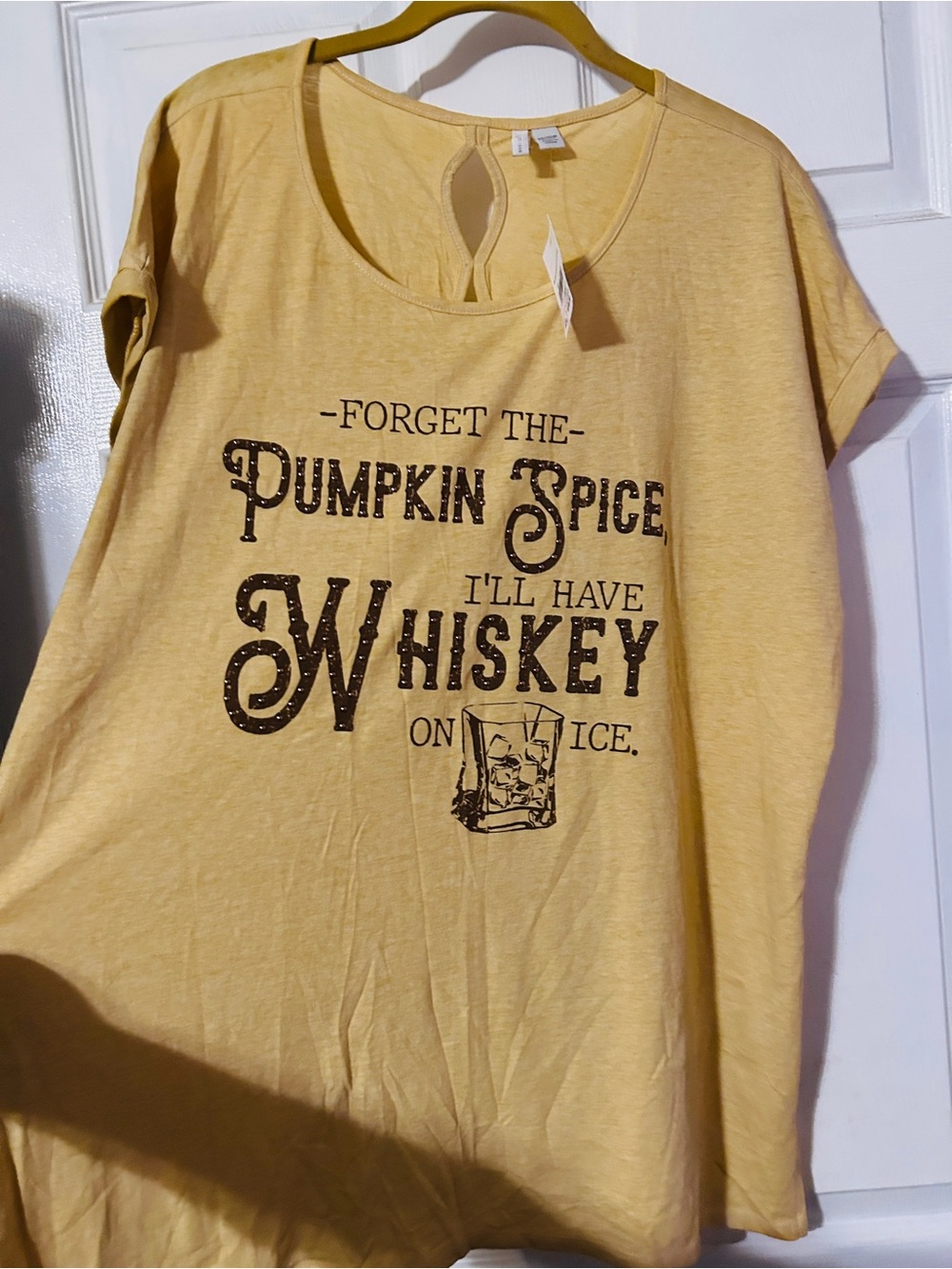 Cato Yellow Short Sleeve Graphic Tee - Whiskey Slogan